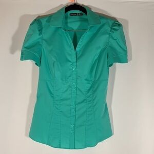 Atmosphere Turquoise Button-Down Collared Blouse Top